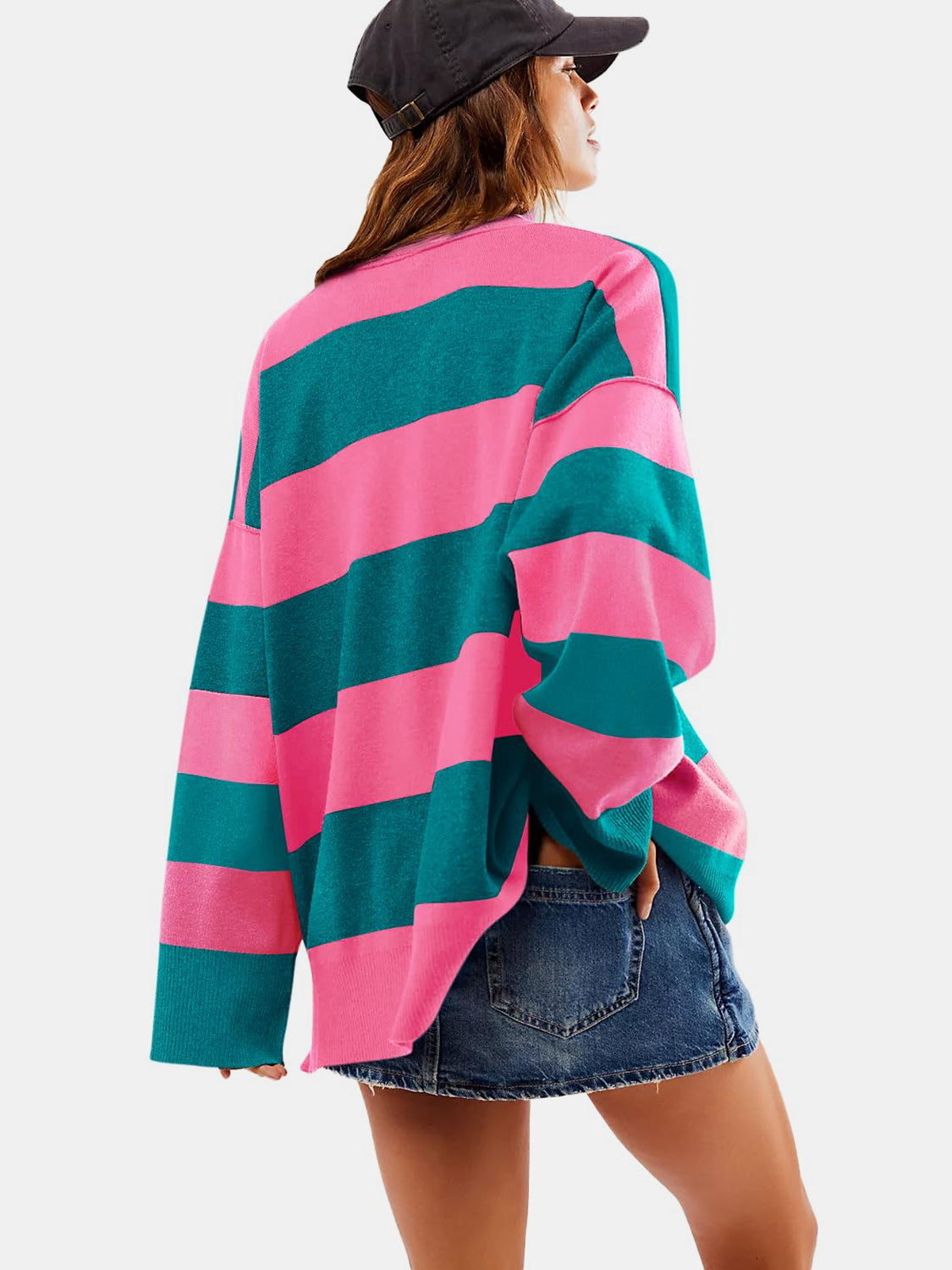 Color Block Half Zip Long Sleeve Sweater