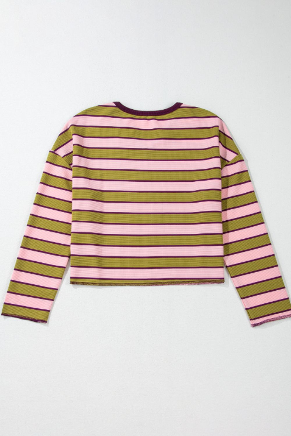 Striped Notched Long Sleeve T-Shirt